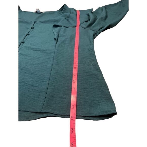 Nine west green v neck ruffle long sleeve button up blouse Xl girly career - Picture 6 of 8
